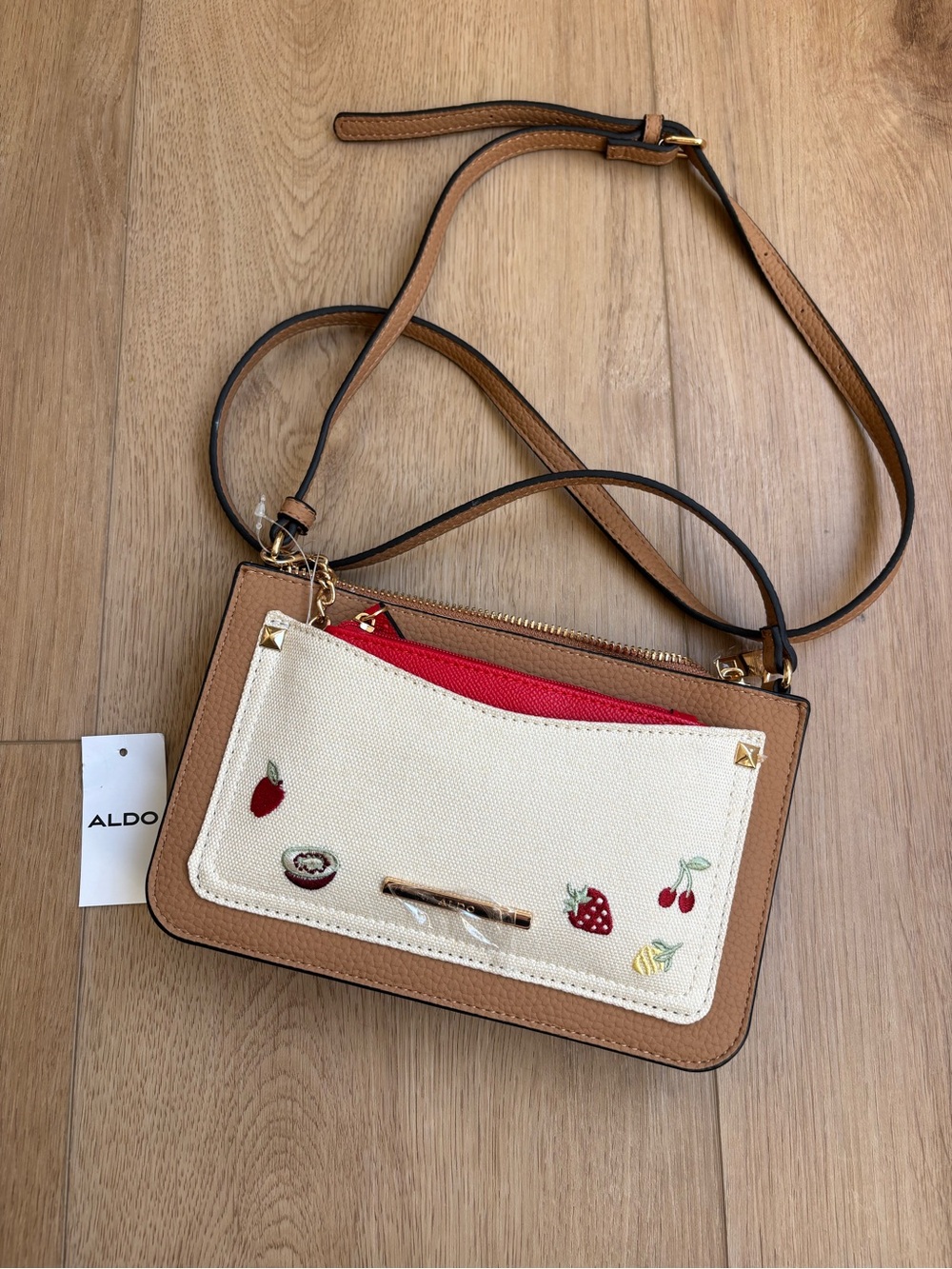 NEW ALDO Tan and Cream Summer Fruit Strawberry Crossbody Purse